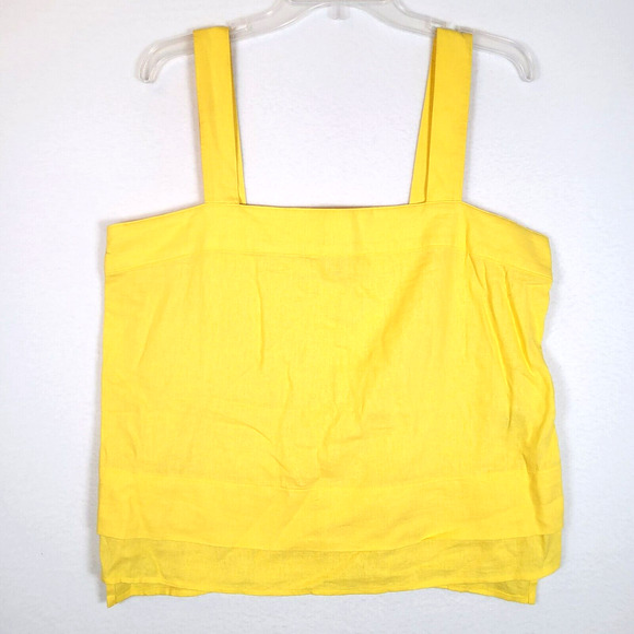 DKNY Pure Womens Boxy Linen Side Slit Tank Top Size Large Yellow Summer Beachy - Picture 1 of 9